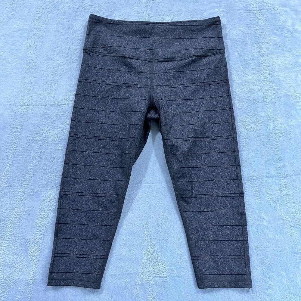 PrAna Leggings Womens Large Gray Stripe Pull On Athleisure Crop Pocket Stretch